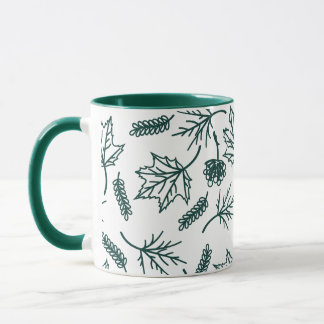 Fall Green Leaves Outline Two-Tone Mugs