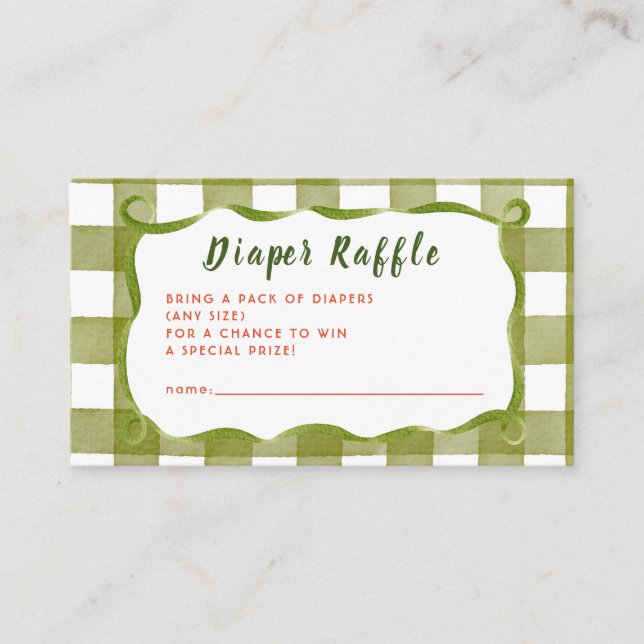 Fall Green Little Pumpkin Bow Frame Diaper Raffle Enclosure Card (Front)