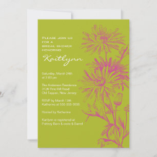Fall Green & Pink Floral Bridal Shower Invitation