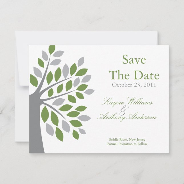 Fall Green Tree Save The Date Announcement (Front)