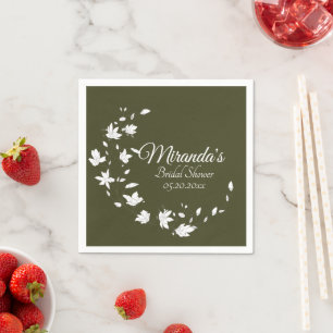 Fall Green & White Floral Bridal Shower Paper Napkin