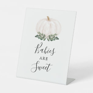 Fall Greenery White Pumpkin Babies Are Sweet Favou Pedestal Sign