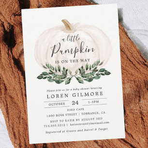 Fall Greenery White Pumpkin Baby Shower Invitation