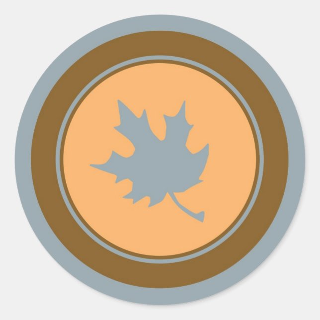 Fall grey brown orange leaf circle stickers (Front)