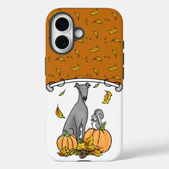 Fall Greyhound (grey) Dog Pumpkins Leaves Funny Case-Mate iPhone Case (Back)
