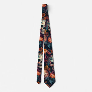Fall Halloween Botanical Skulls & Flowers Neck Tie