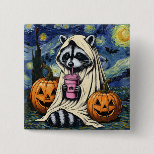 Fall Halloween Ghost Pumpkin Raccoon Costume Spook 2 Inch Square Button