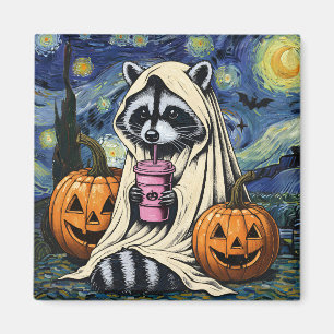 Fall Halloween Ghost Pumpkin Raccoon Costume Spook Magnet