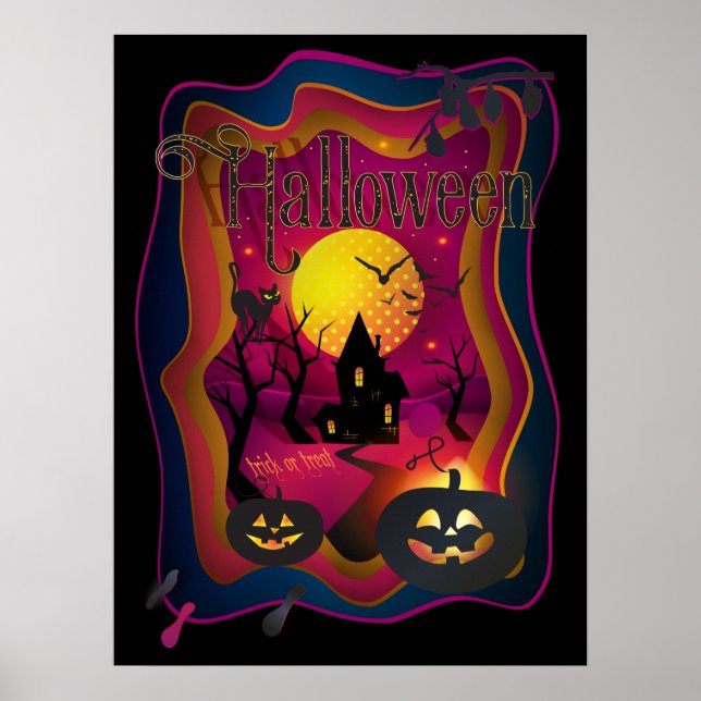 Fall Halloween Party " trick or treat" funny Poster (Front)