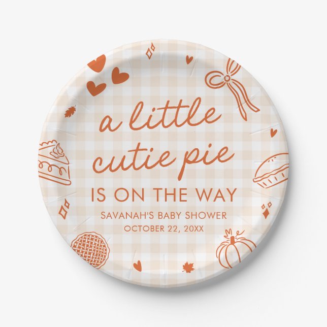 Fall Hand Drawn A Little Cutie Pie Baby Shower Paper Plate (Front)