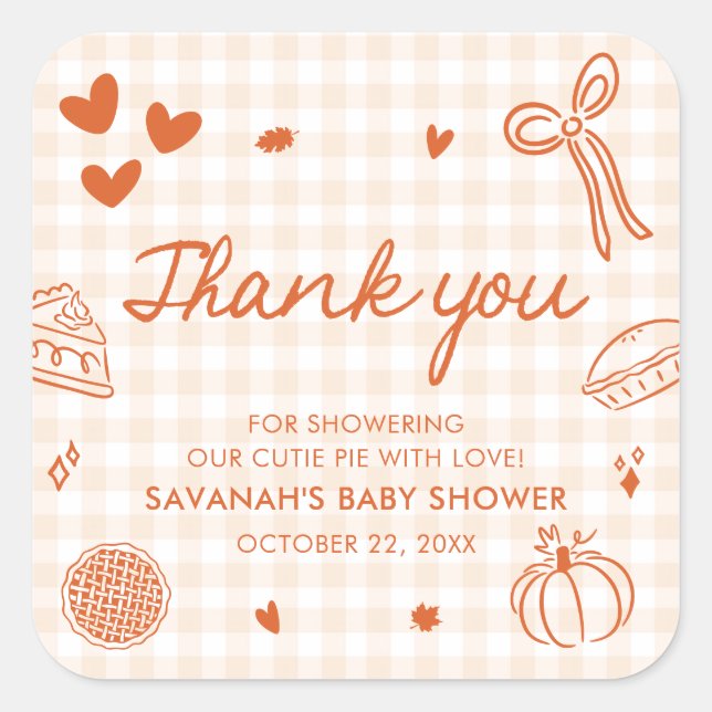 Fall Hand Drawn A Little Cutie Pie Baby Shower Square Sticker (Front)
