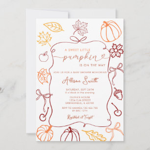 Fall Hand Drawn A Little Pumpkin Baby Shower Invitation