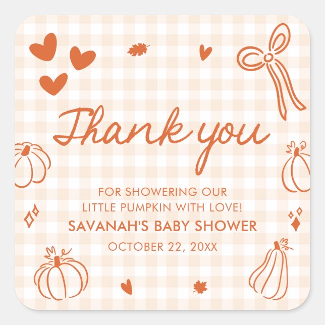 Fall Hand Drawn A Little Pumpkin Baby Shower Square Sticker (Front)