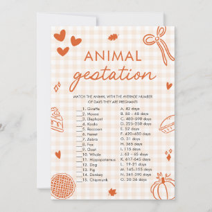 Fall Hand Drawn Animal Gestation Baby Shower Game Invitation