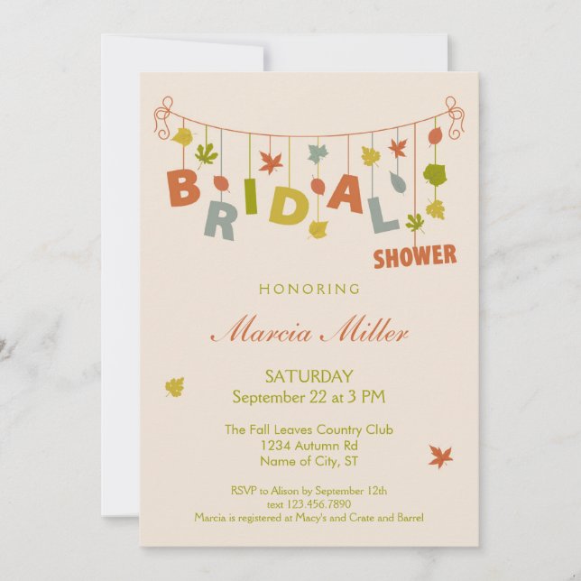 Fall Hanging Leaves Bridal Shower Invitation (Front)