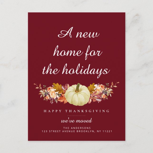 fall happy thanksgiving moving announcement postcard (Front)
