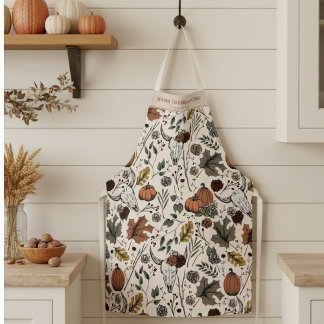 Fall Harvest and Horns Thanksgiving Cream Apron