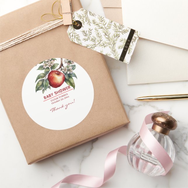 Fall Harvest Apple Branch Floral Baby Shower Classic Round Sticker (Gifting)