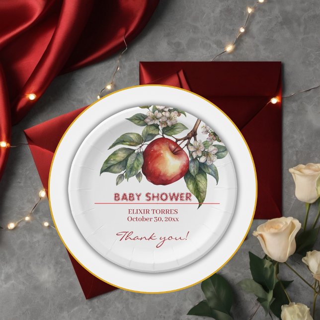 Fall Harvest Apple Branch Floral Baby Shower Paper Plate (Creator Uploaded)
