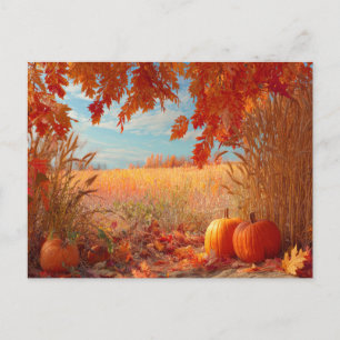 Fall Harvest Autumn Nature Scene Pumpkins Leaves Postcard
