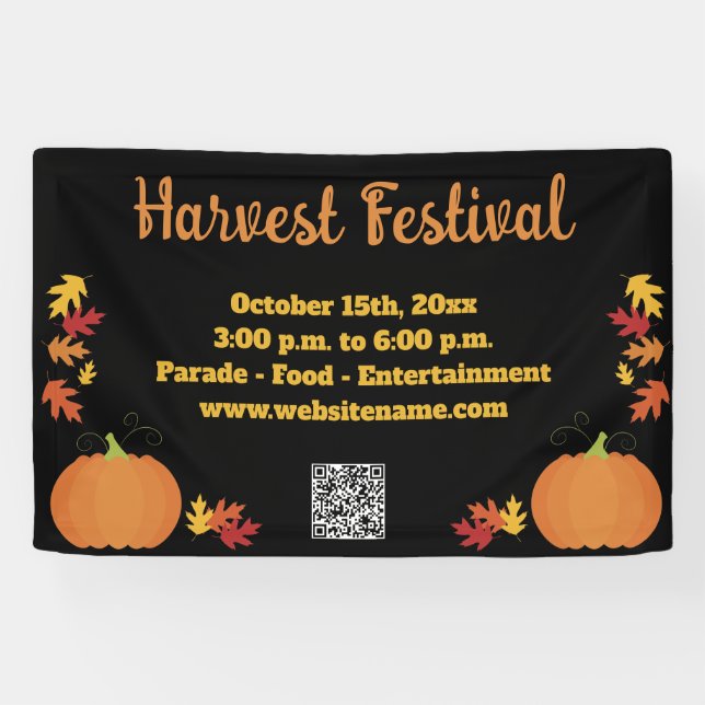 Fall Harvest Autumn QR Code Pumpkin Festival Banner (Horizontal)