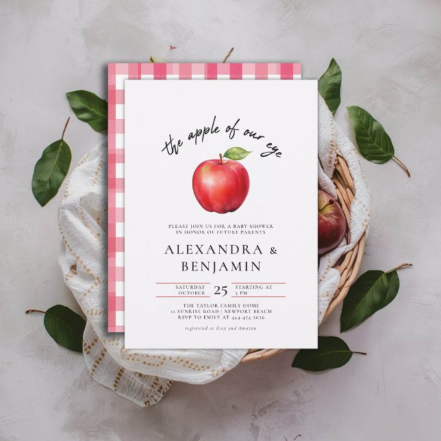 Fall Harvest Coed Rustic Modern Apple Baby Shower Invitation (harvest baby shower invitation coed couple fall autumn apple of our eye red gender neutral modern)