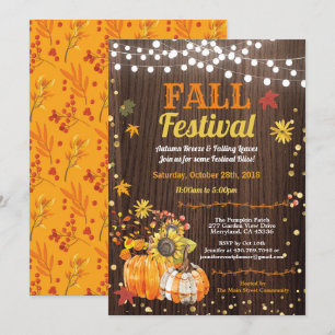 Fall harvest festival rustic wood pumpkin patch invitation