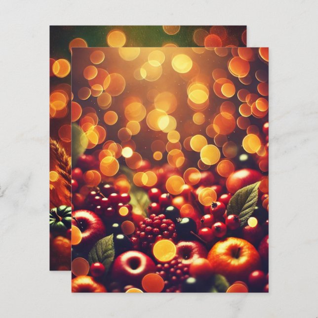 Fall Harvest Fruits Bokeh Scrapbook Paper Sheets (Front/Back)