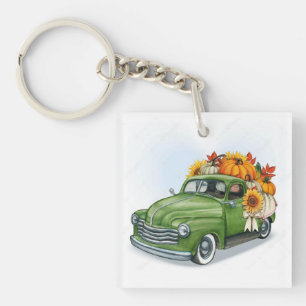 Fall Harvest in a Green Truck Keychain