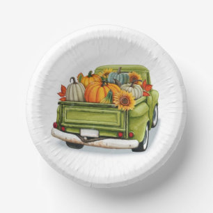 Fall Harvest in a Green Truck     Latte Mug Paper  Paper Plate
