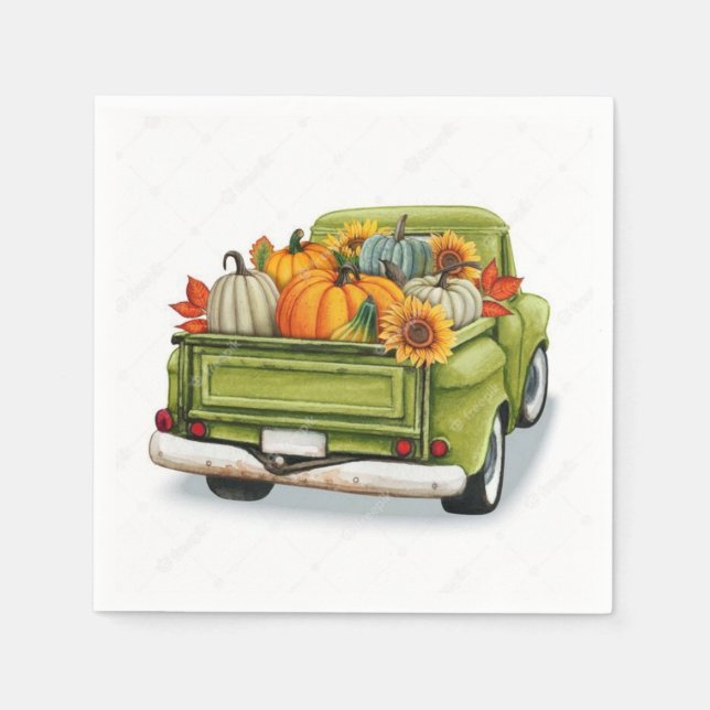 Fall Harvest in a Green Truck  Napkins (Front)