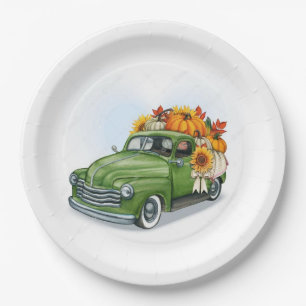 Fall Harvest In a Green Truck Paper Plates