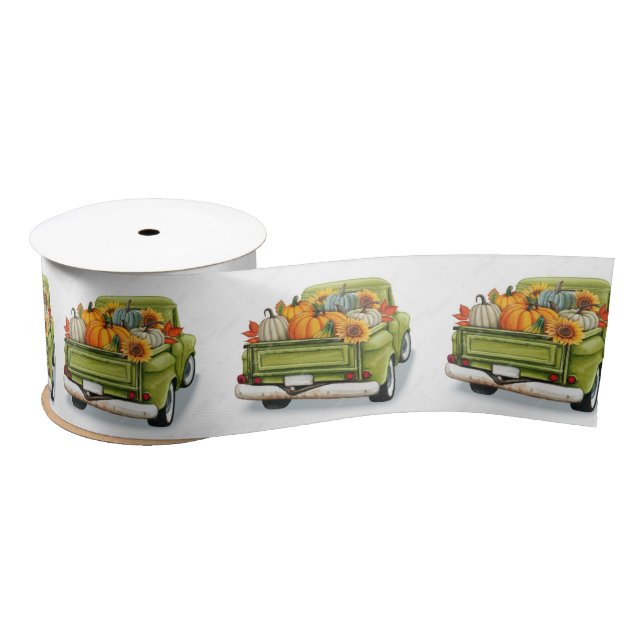 Fall Harvest in a Green Truck    Satin Ribbon (Spool)