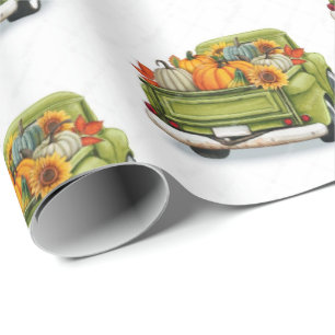 Fall Harvest in a Green Truck  Wrapping Paper