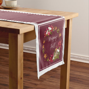Fall harvest nature with customizable text short table runner
