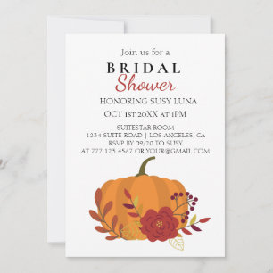 Fall Harvest Orange Pumpkin with Flowers Invitation