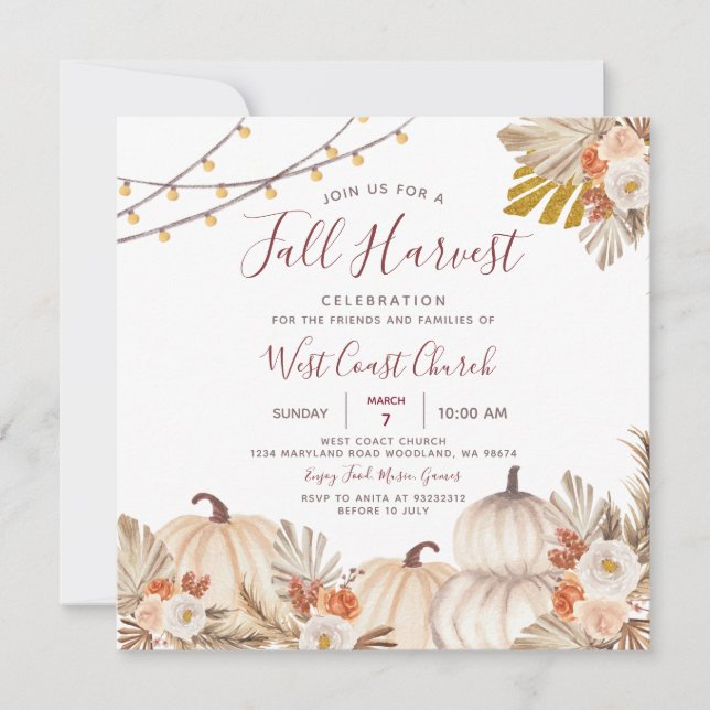 Fall Harvest Party, Fall Fest, Fall Community  Invitation (Front)