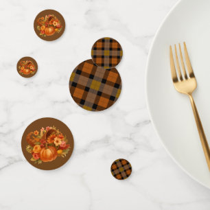 Fall Harvest Plaid And Cornucopia  Confetti