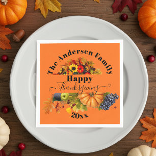 Fall Harvest Pumpkin Grapes Sunflower Thanksgiving Napkin