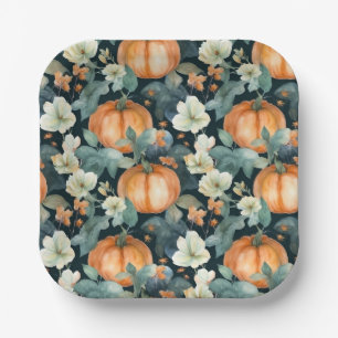 Fall Harvest Pumpkins 2 Thanksgiving Paper Plates