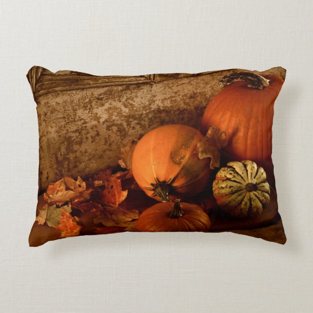 Fall Harvest/ Pumpkins And Gourds At The Door Accent Pillow (Front)