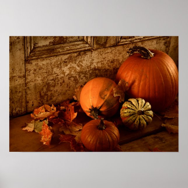 Fall Harvest/ Pumpkins And Gourds At The Door Poster (Front)