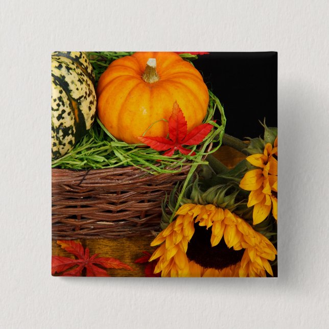 Fall Harvest Sunflowers 2 Inch Square Button (Front)