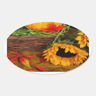Fall Harvest Sunflowers Oval Sticker