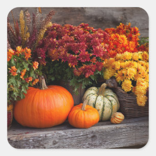 Fall Harvest Tablescape - Autumn Pumpkins Flowers Square Sticker