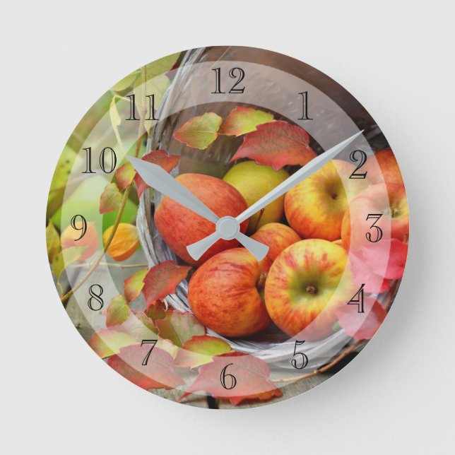 Fall Harvest Time Apple Basket Round Clock (Front)