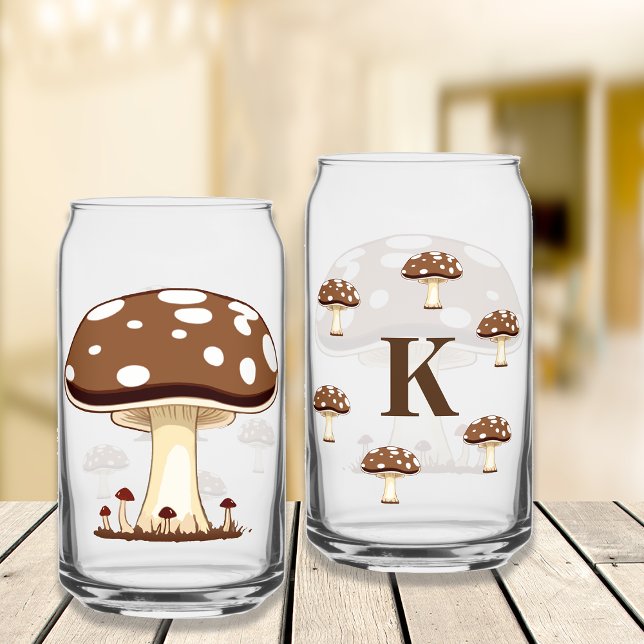 Fall Harvest Vibes Mushrooms Personalize Monogram Can Glass (Creator Uploaded)