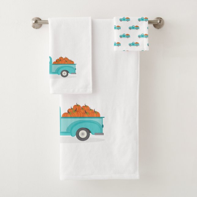 Fall Harvest Vintage Blue Truck Bath Towel Set (Insitu)