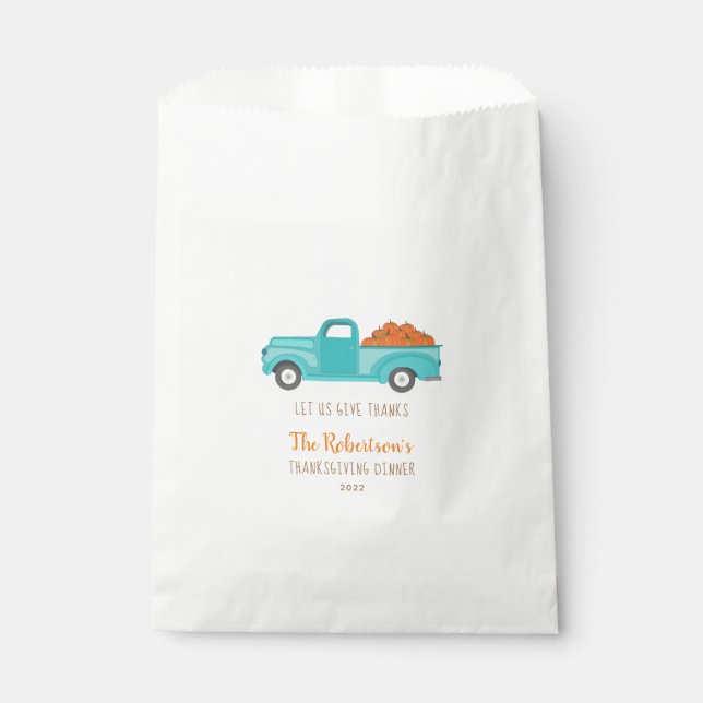 Fall Harvest Vintage Blue Truck Favour Bag (Front)