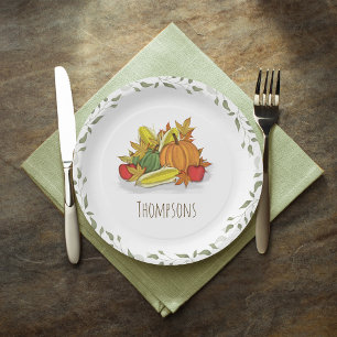Fall Harvest Watercolor Elegant Personalized  Paper Plate